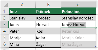 Spojitev podatkov s funkcijo bliskovite zapolnitve