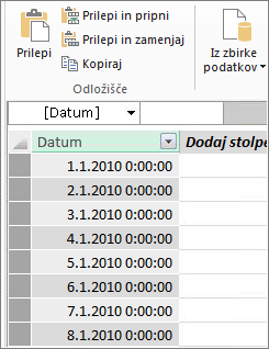 Datumska tabela v dodatku Power Pivot