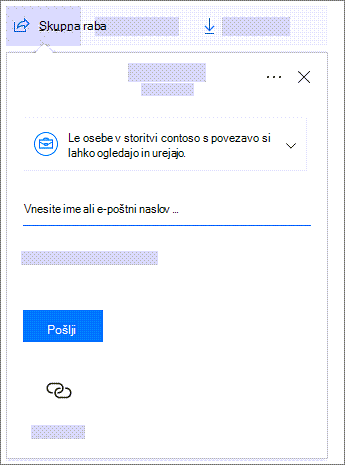 Posnetek zaslona pogovornega okna za skupno rabo s povezavo za skupno rabo za ljudi v organizaciji.