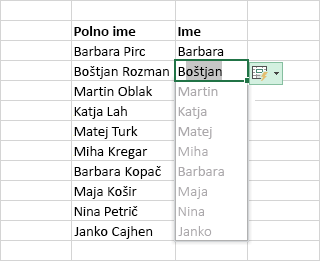 Bliskovita zapolnitev stolpca s podatki