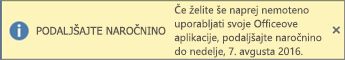 Prikazuje pasico za podaljšanje naročnine in gumb »Nakup«