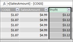 Profit Column in Power Pivot table