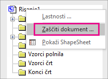 »Zaščiti dokument« v Raziskovalcu za risanje v programu Visio 2016