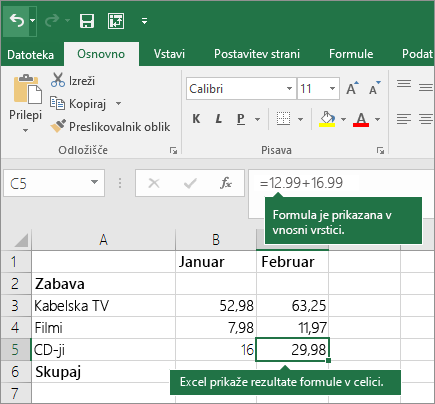 Primer preproste formule