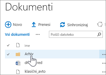 Knjižnica dokumentov programa SharePoint 2016 z označeno mapo