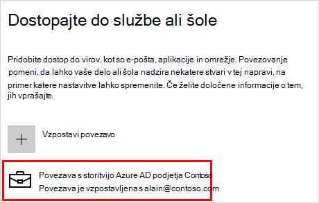 Dostop do službenega ali šolskega zaslona s povezanim računom contoso