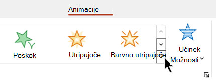 Gumb »Več« na zavihku »Animacija«