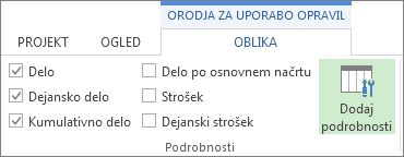 Zavihek »Oblika orodij za uporabo virov«, gumb »Dodaj podrobnosti«