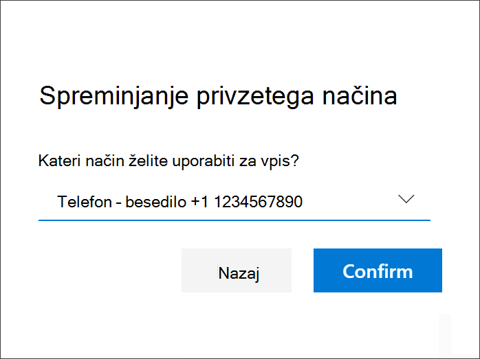 Izberite način za privzeti vpis