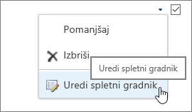 Označen meni za urejanje spletnega gradnika