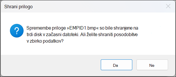 Save attachment confirmation message box with Yes and No buttons.