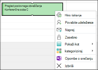 Kliknite z desno tipko miške, da izbrišete sestanek.