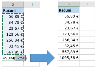 Uporaba samodejne vsote