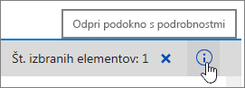 Označen gumb za odpiranje podokna s podrobnostmi