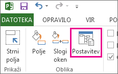 Gumb »Postavitev« na zavihku »Oblika«.