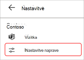 Posnetek zaslona uporabniškega vmesnika z nastavitvami naprave, označenim v stenska plošča za aplikacijo Teams