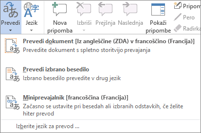 Prevajanje dokumenta ali sporočila