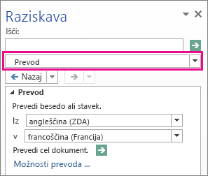 Možnost za prevajanje v raziskovalnem podoknu