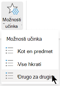 Meni »Možnosti učinka« na zavihku »Animacije« v PowerPointu.