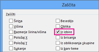 Iz izbora v pogovornem oknu »Zaščita« v programu Visio 2016