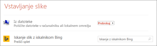 Prikazuje pogovorno okno »Vstavi sliko« v PowerPointu