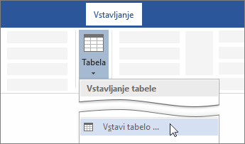 Možnost »Vstavi tabelo« na Wordovem traku