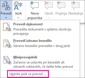 Izbira jezika za prevod