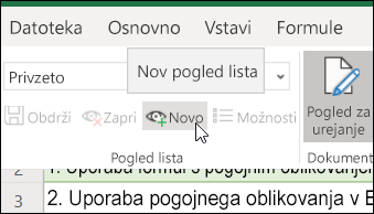 Gumb »Novo« v skupini »Pogledi lista«