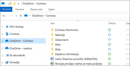 Posnetek zaslona datotek v storitvi OneDrive za podjetja v Raziskovalcu