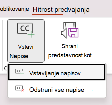 Vstavite podnapise za videoposnetek v PowerPointu.