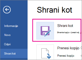 Shrani kopijo v OneDrive