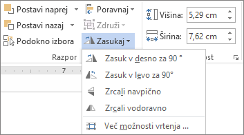 Možnosti v meniju »Zasuk«