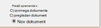 Prikaz sprememb v novem dokumentu
