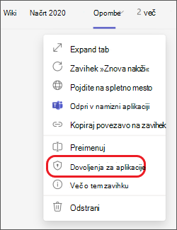 izberite dovoljenja za aplikacijo