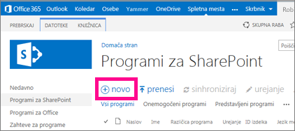 Povezava za novi program v knjižnici »Programi za SharePoint« v katalogu programov