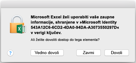 Poziv aplikacije Keychain v sistemu Office 2016 za Mac