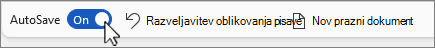 Gumb »Samodejno shranjevanje« v orodni vrstici za hitri dostop
