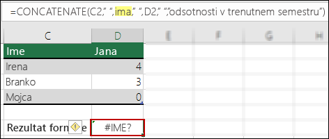 Napaka #IME? zaradi manjkajočih dvojnih narekovajev v besedilnih vrednostih