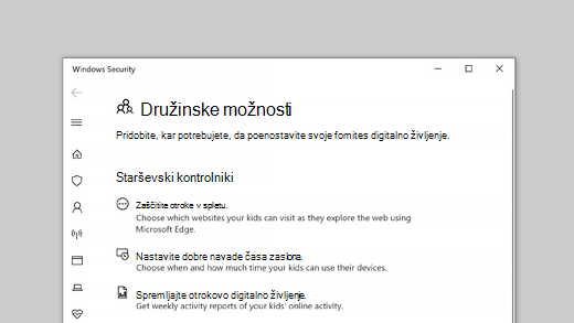 Možnosti za družino v Varnosti sistema Windows