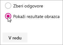 Izbran spletni gradnik Microsoft Forms za prikaz rezultatov obrazca.