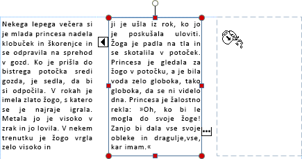 Posnetek zaslona polja z besedilom s presežnim besedilom, pripravljenim za vstavljanje v drugo polje z besedilom.