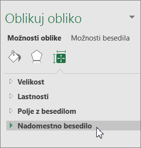 V podoknu predmeta kliknite Nadomestno besedilo.