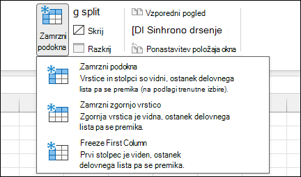 Zamrzovanje podoken v Excelu