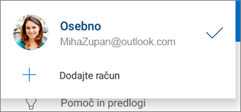 Gumb »Dodaj račun« v aplikaciji OneDrive za Android