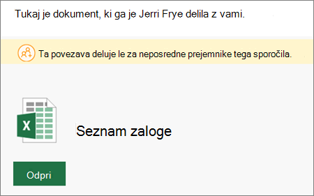 Vzorčna notiifcation e-pošte SharePointove datoteke v skupni rabi