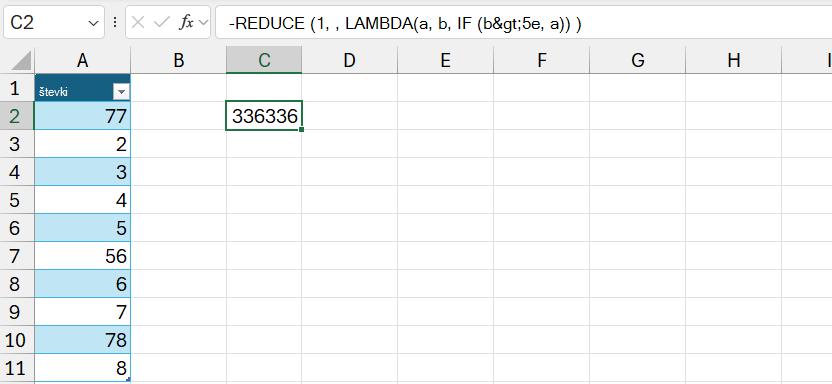 REDUCE LAMBDA Example