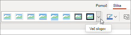 Zavihek »Slika« na traku je na voljo, ko je na diapozitivu izbrana slika.