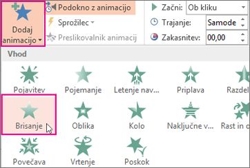 Dodajanje animacijskega učinka v PowerPointu