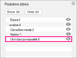 Pokaže povezovalnik na dnu seznama v podoknu izbora