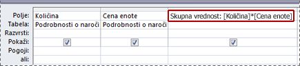 Uporaba izraza za ustvarjanje izračunanega polja v poizvedbi.